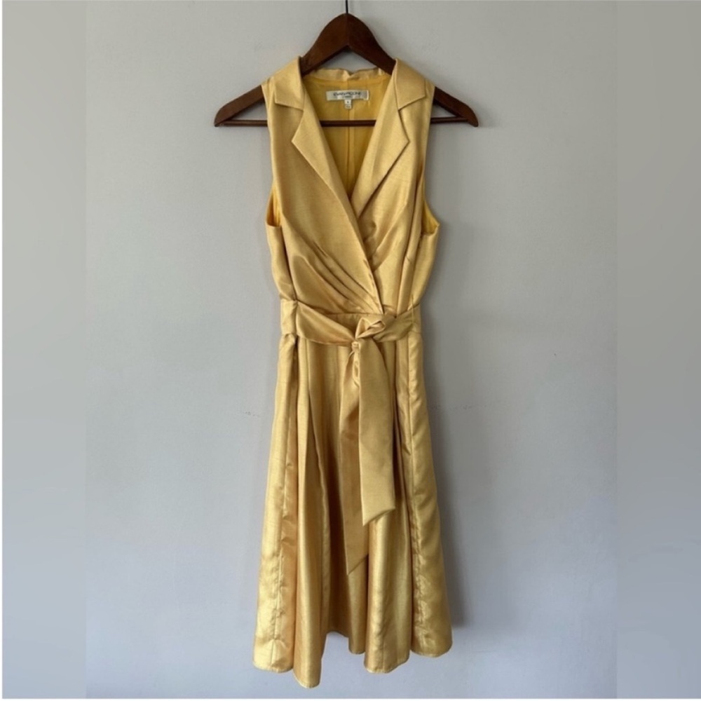 Vintage Evan-Picone Golden Yellow Satin Sleeveless Fit-&-Flare Dress, Size 8